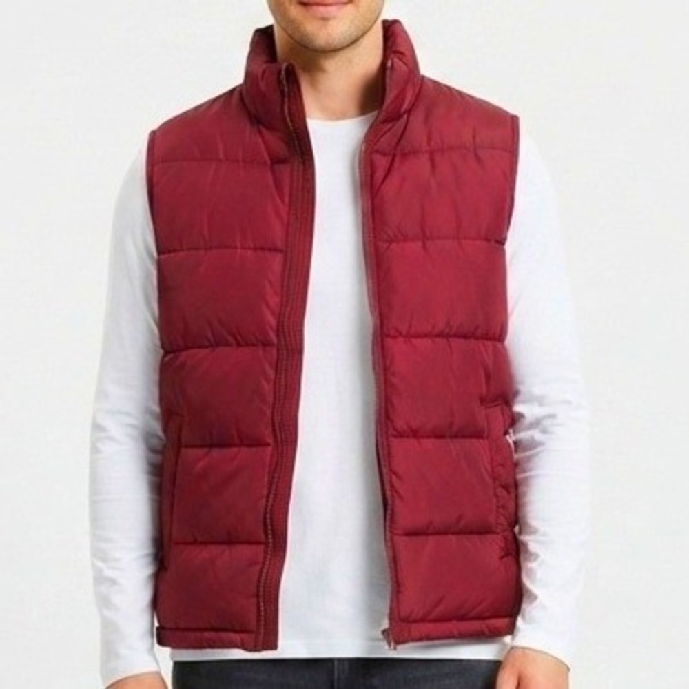 Gap Puffer Vest Mens Small Burgundy Red Quilted Full Zip Sleeveless Jacket